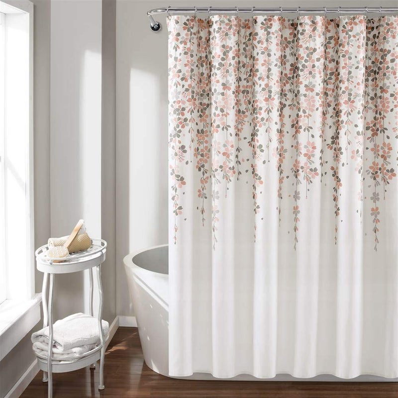 Lush Decor Weeping Flower Shower Curtain 72"W x 72"L Blush & Gray - Fabric Shower Curtains for Bathroom - Floral Bathroom Curtain - Cottage Core Decor - Image 3